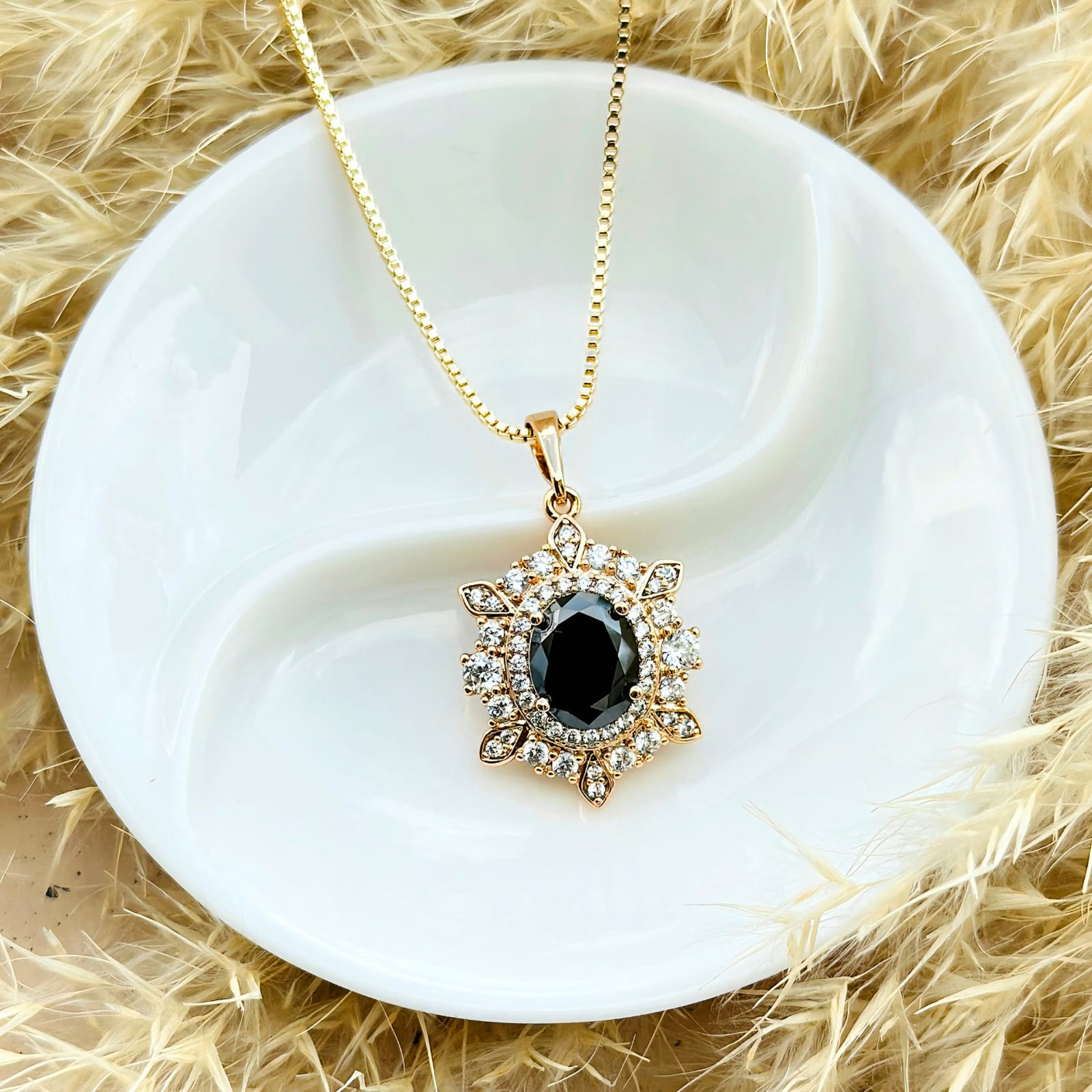 Royal Black Crystal Sunburst Pendant