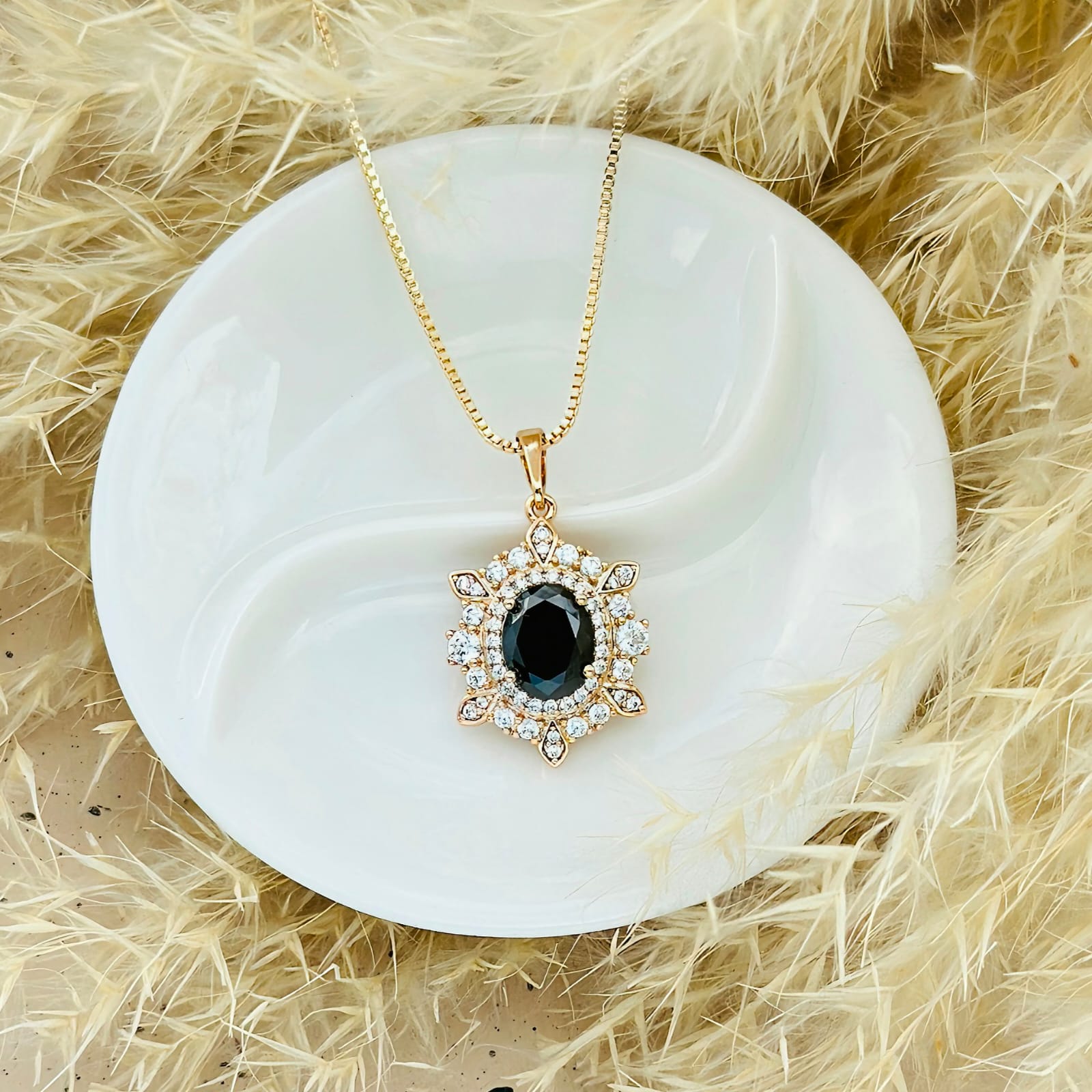 Royal Black Crystal Sunburst Pendant