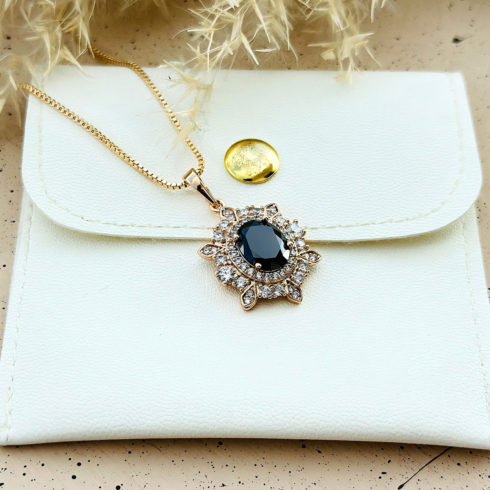 Royal Black Crystal Sunburst Pendant