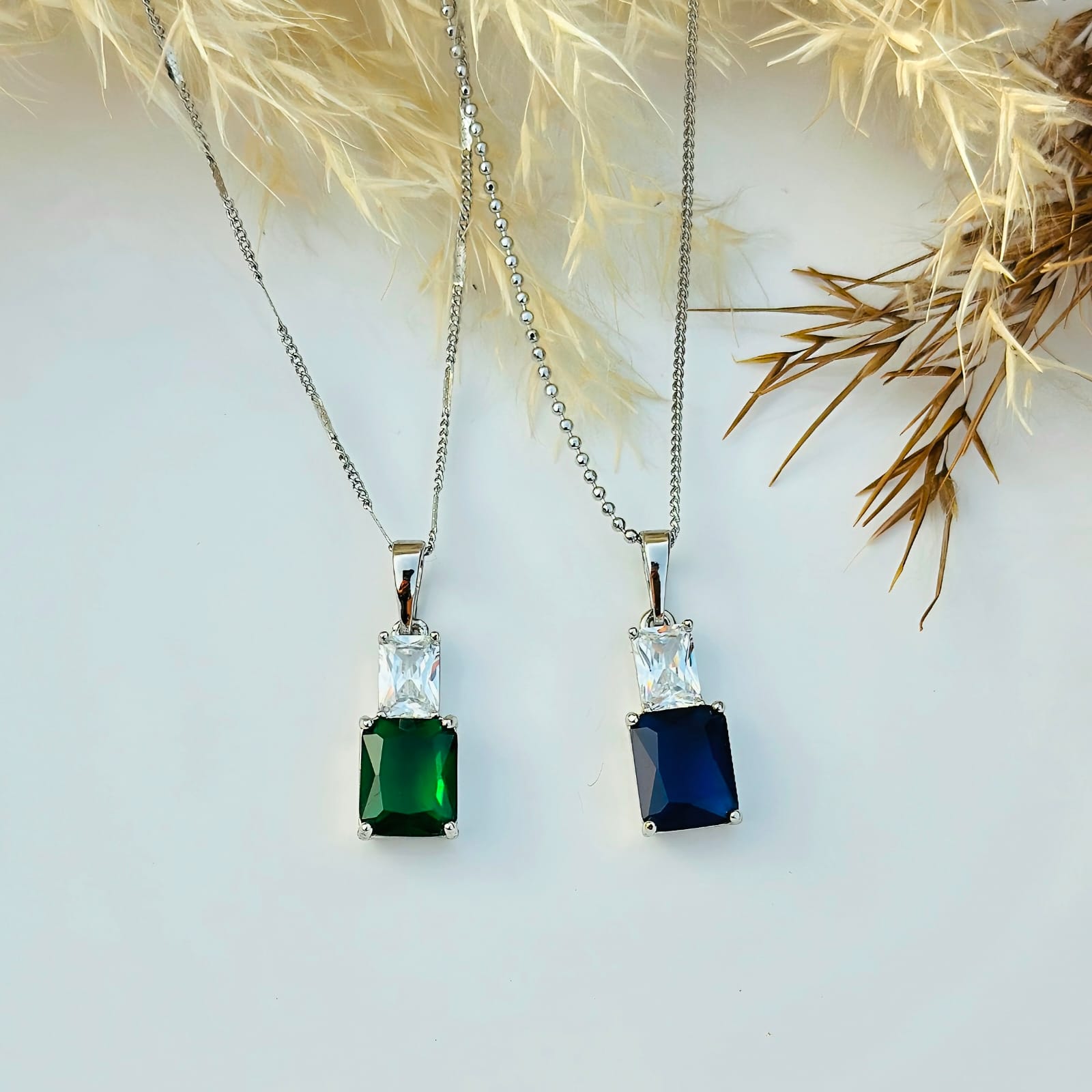 The Dual-Stone Rectangular Drop Pendant
