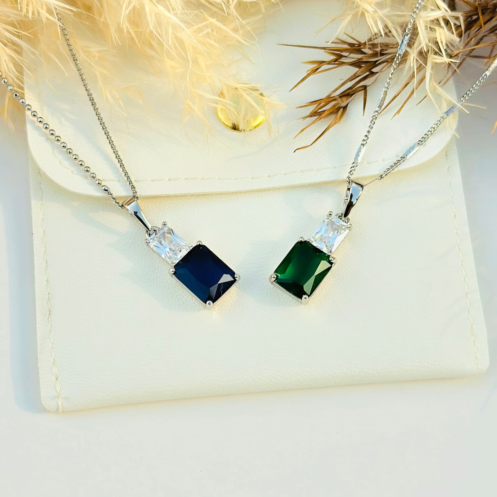 The Dual-Stone Rectangular Drop Pendant
