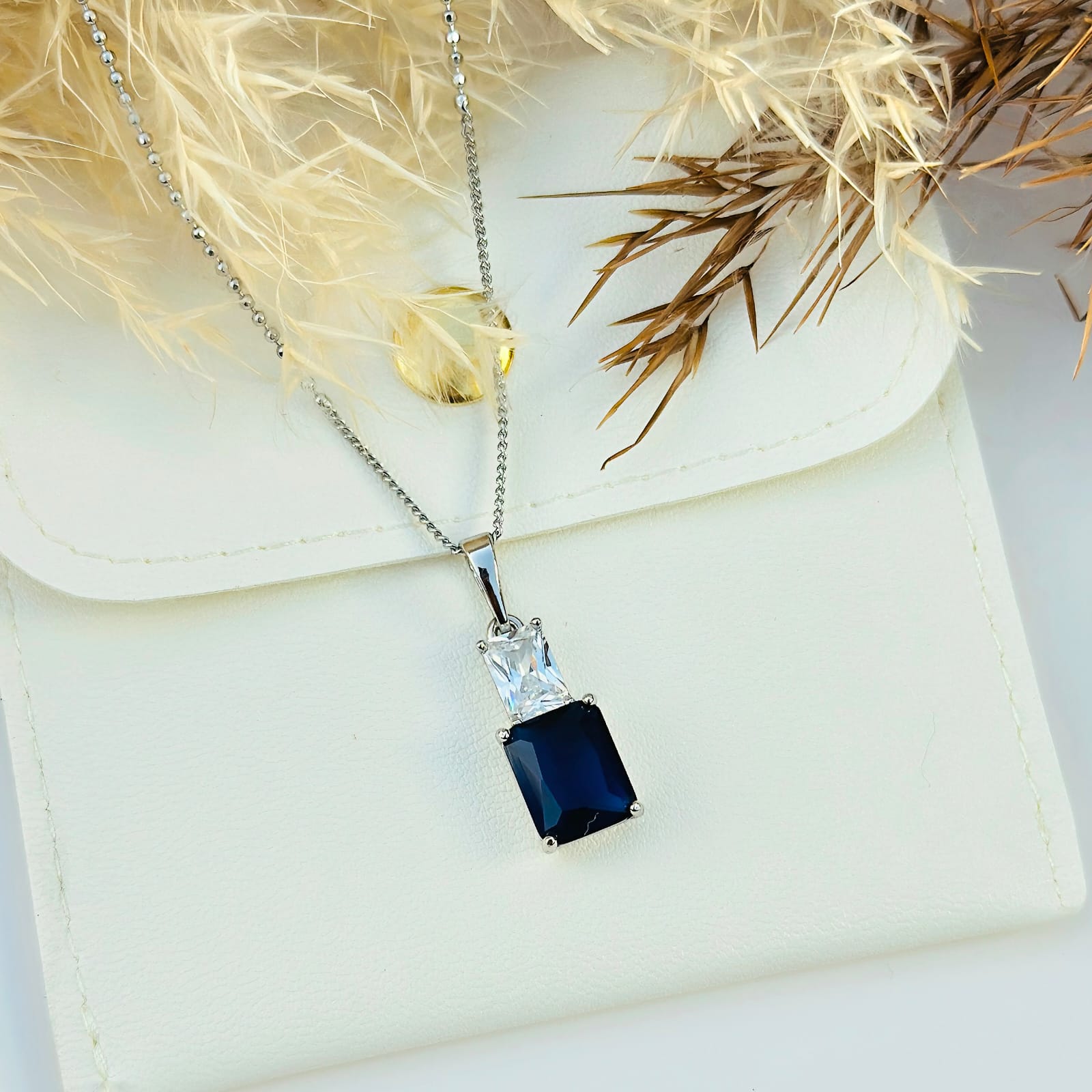 The Dual-Stone Rectangular Drop Pendant