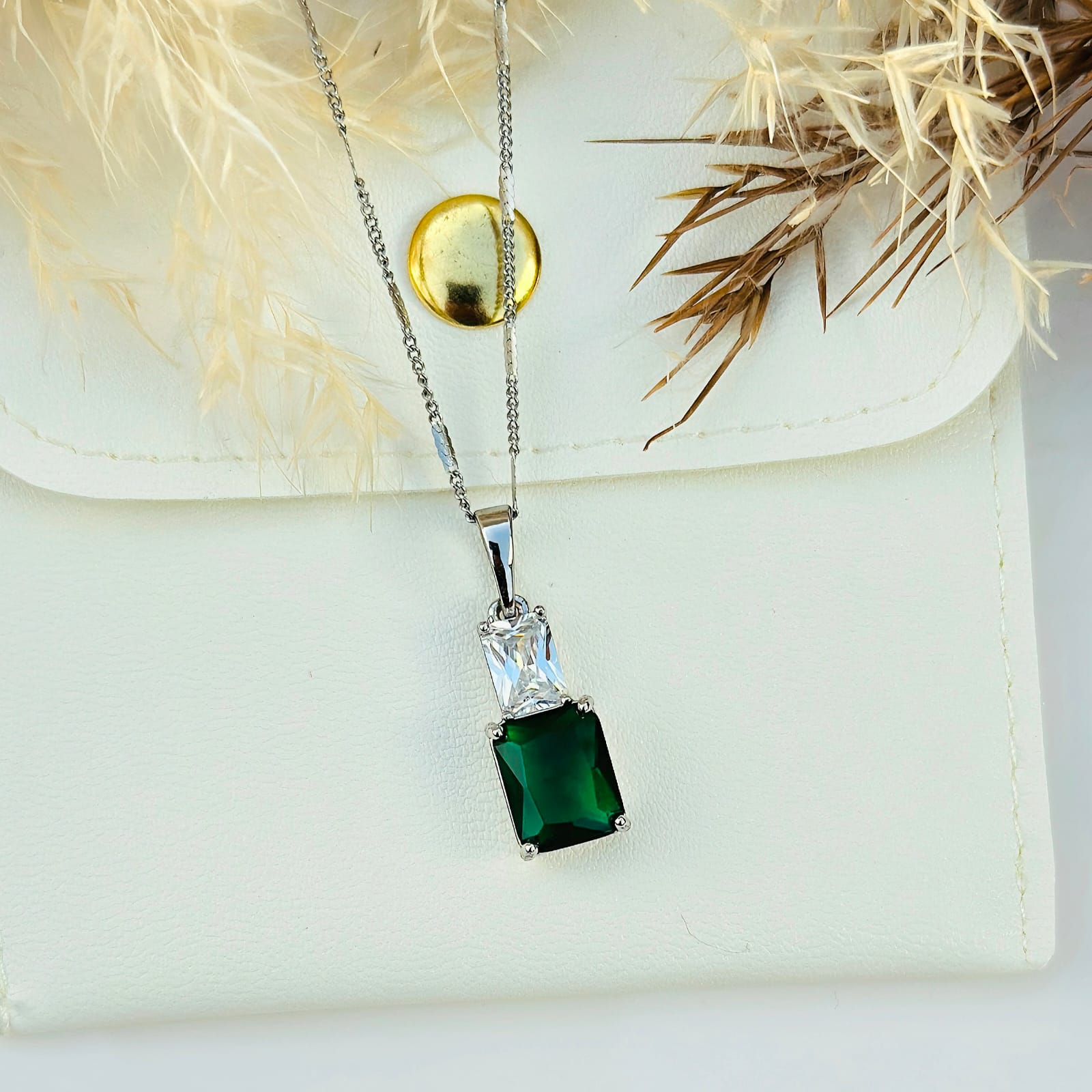 The Dual-Stone Rectangular Drop Pendant