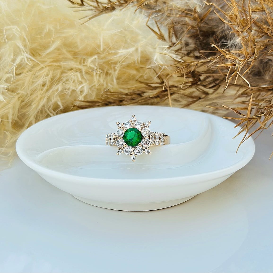 The Emerald Starburst Halo Ring