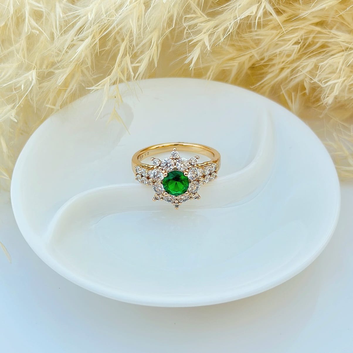The Emerald Starburst Halo Ring