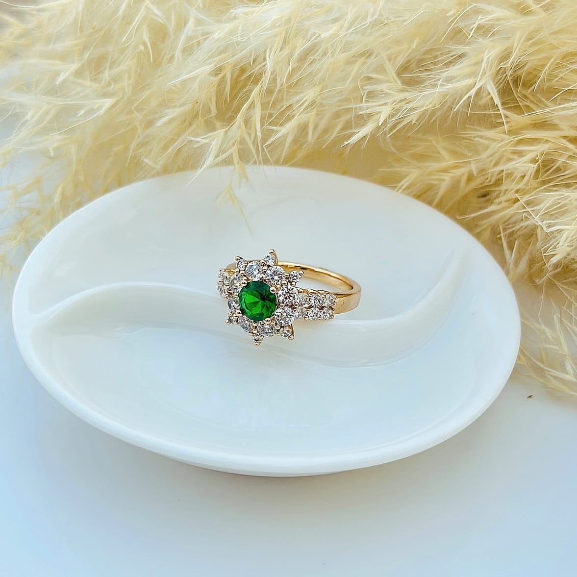 The Emerald Starburst Halo Ring