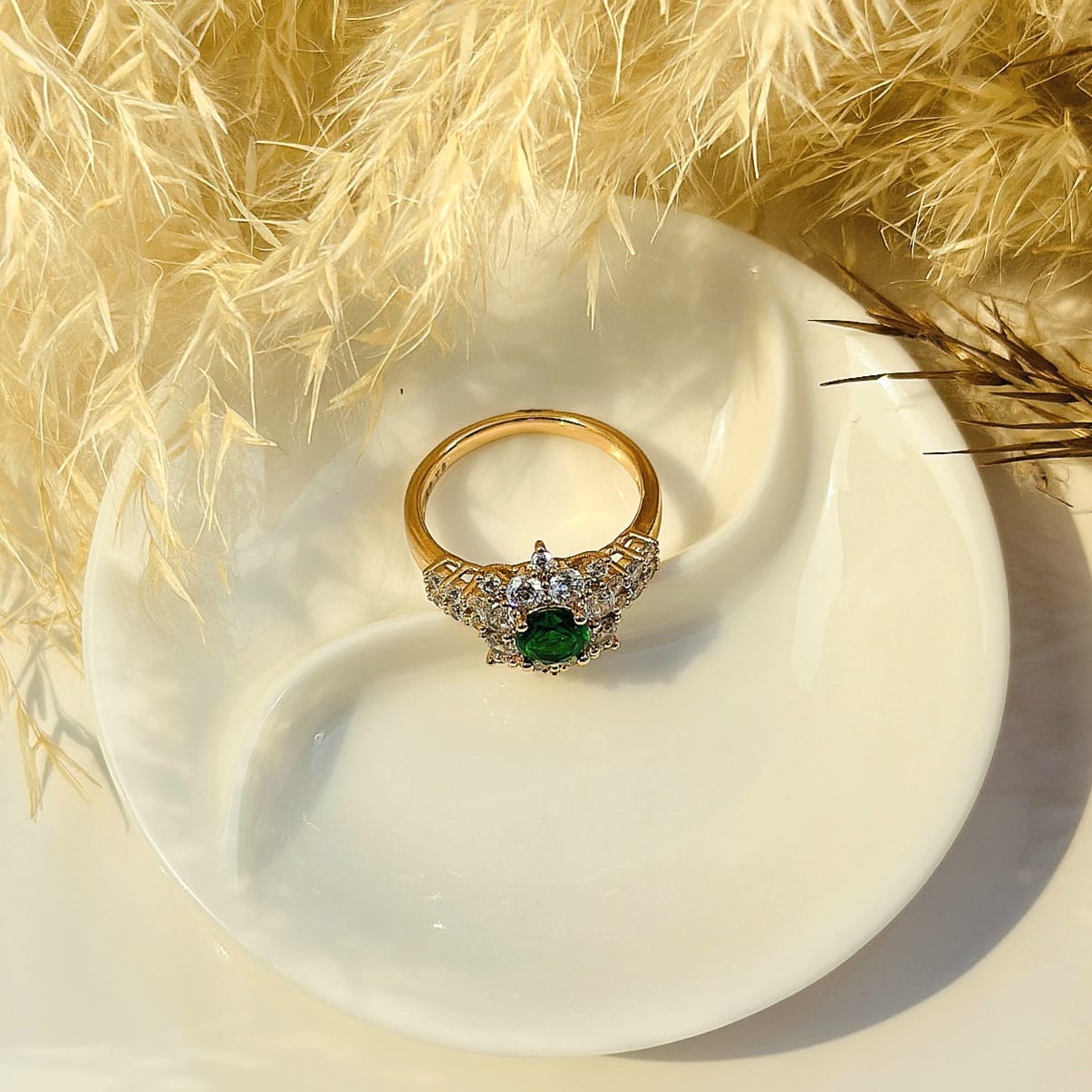 The Emerald Starburst Halo Ring