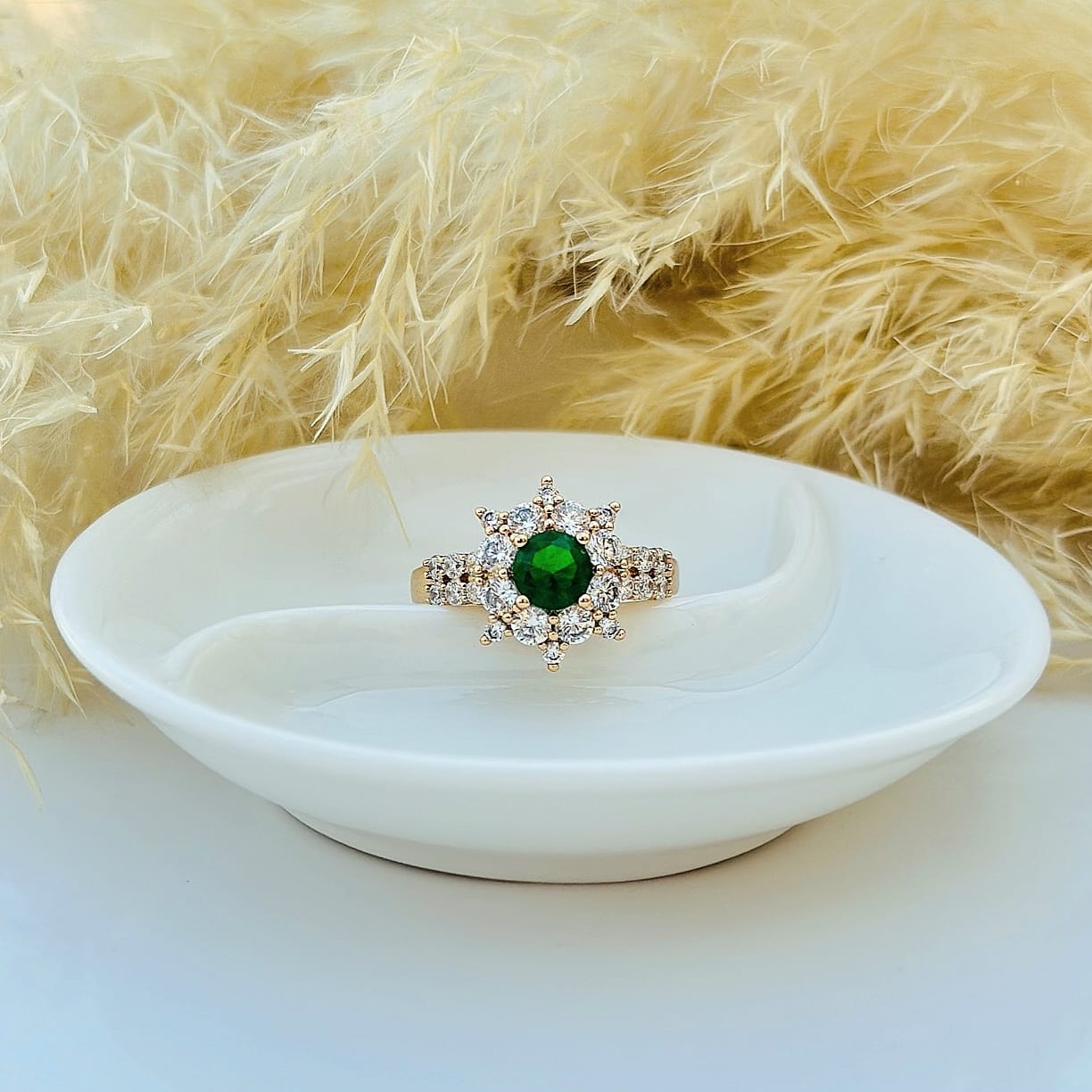 The Emerald Starburst Halo Ring