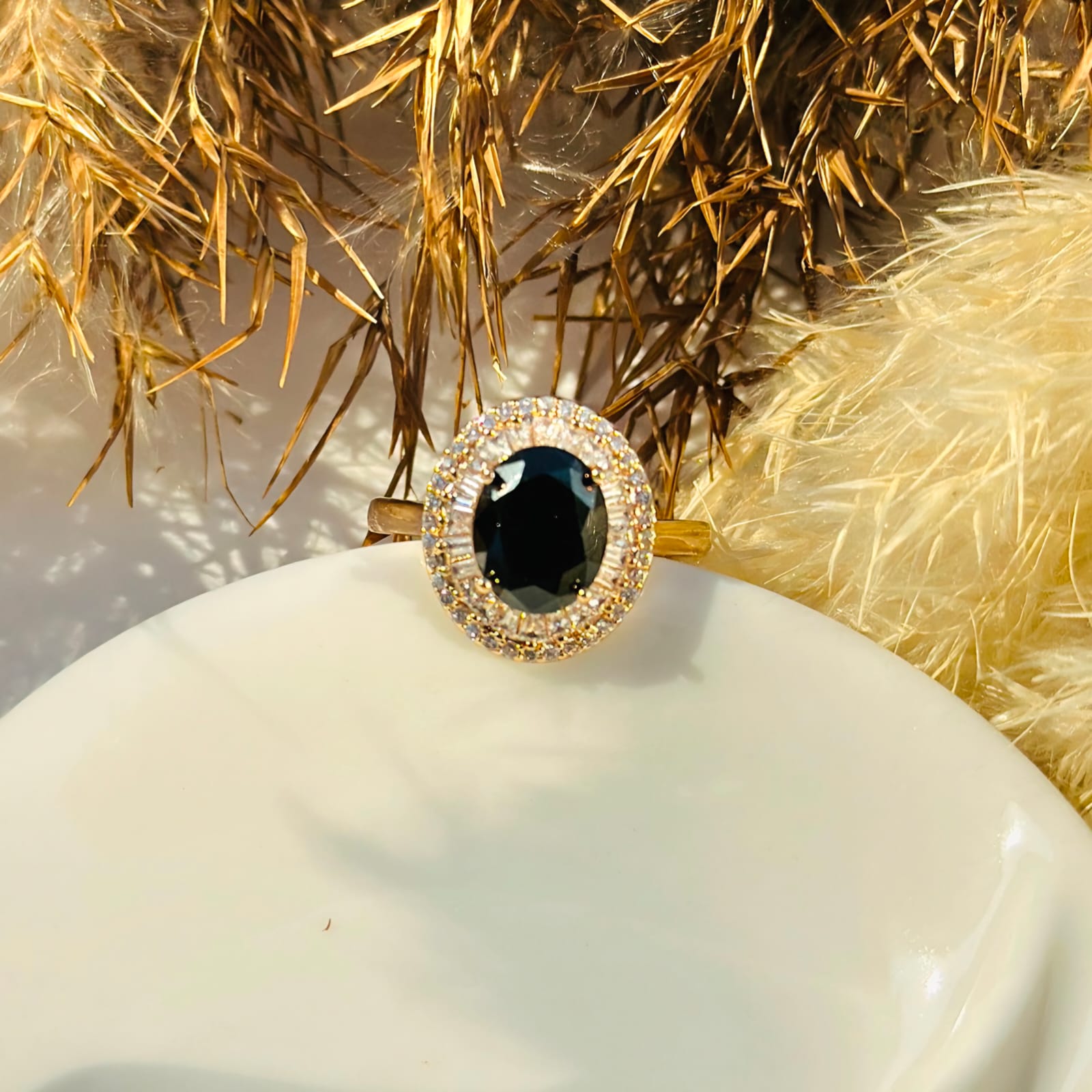 The Midnight Eclipse Oval Halo Ring