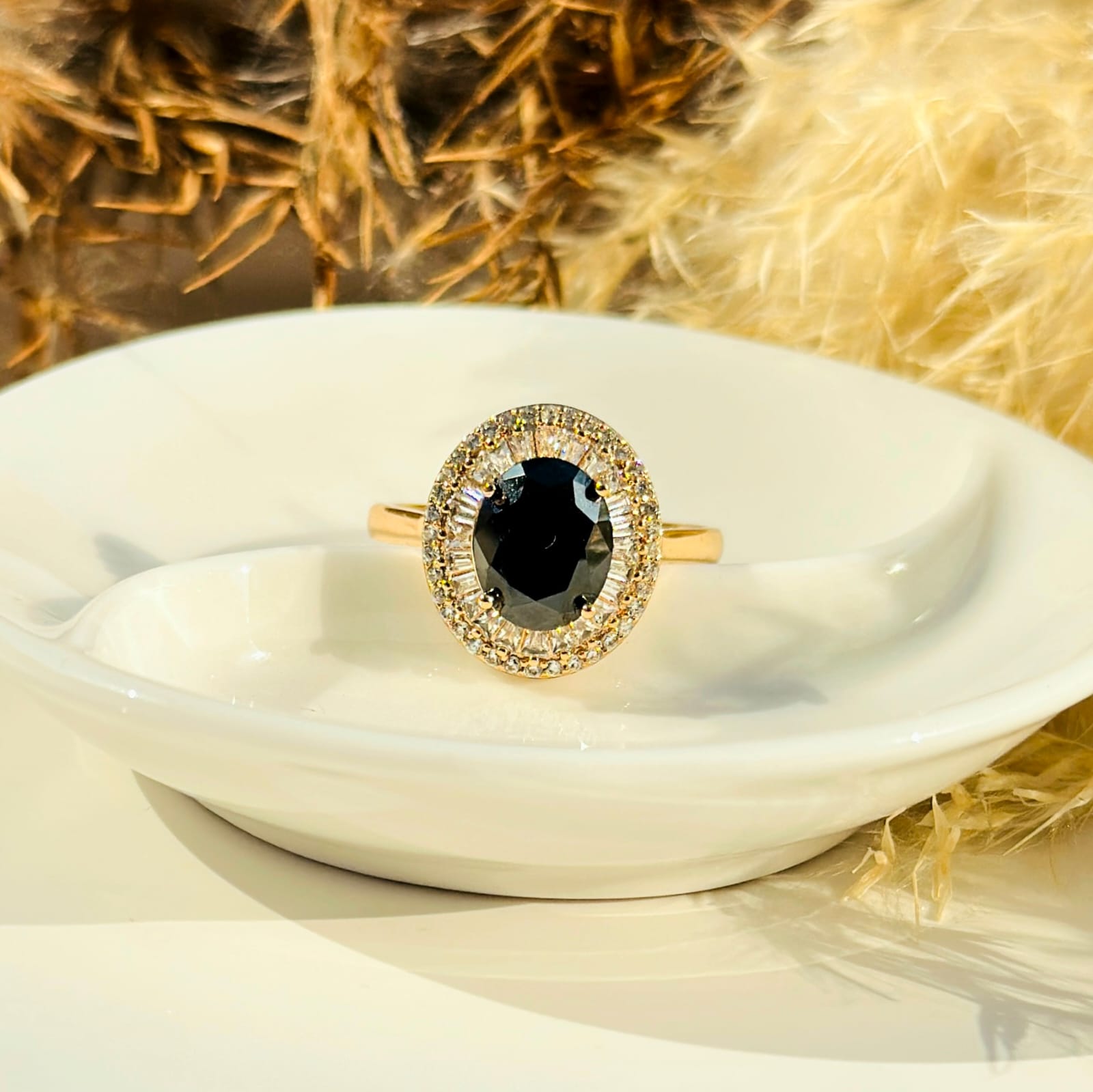The Midnight Eclipse Oval Halo Ring