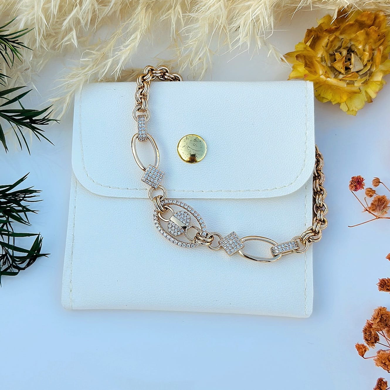 The Regal Crystal Geometric Link Bracelet