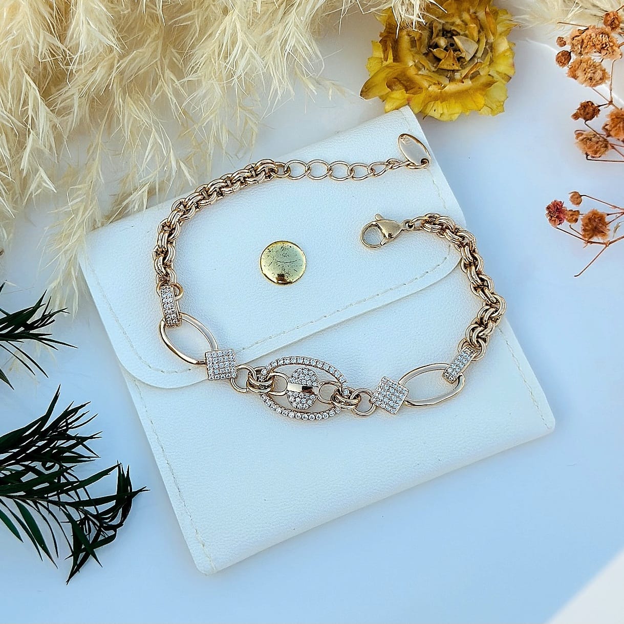 The Regal Crystal Geometric Link Bracelet