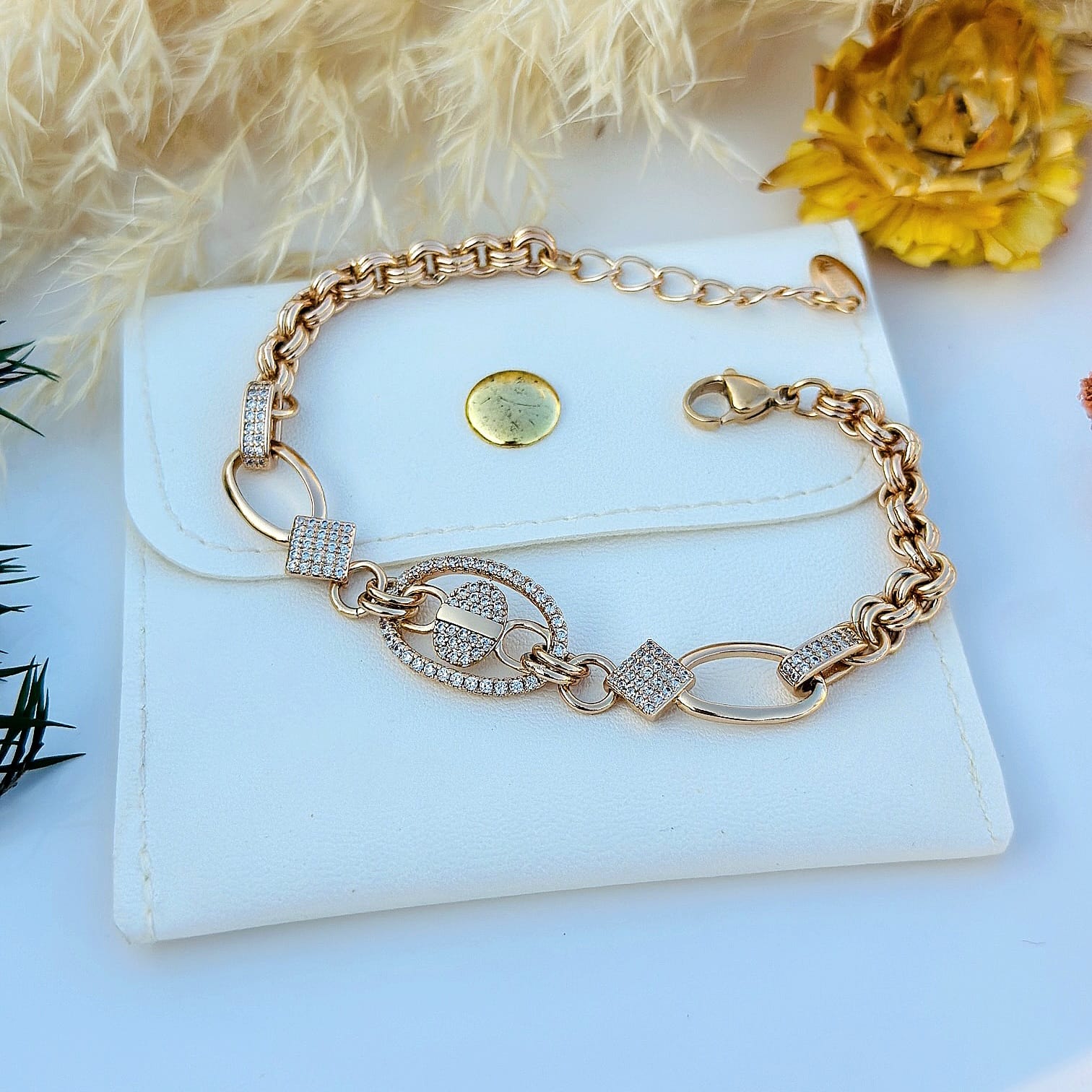 The Regal Crystal Geometric Link Bracelet