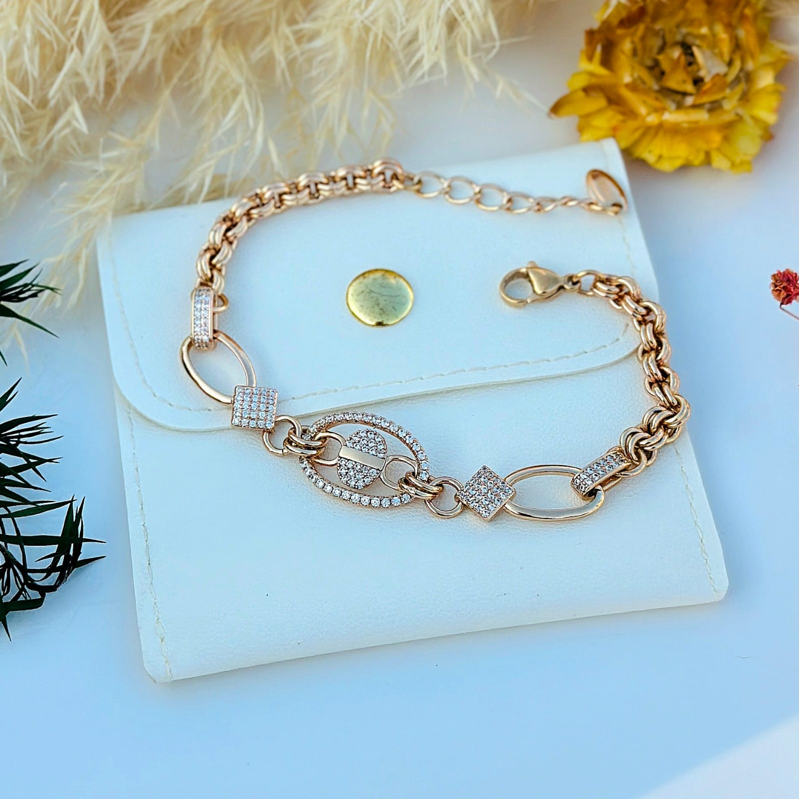 The Regal Crystal Geometric Link Bracelet