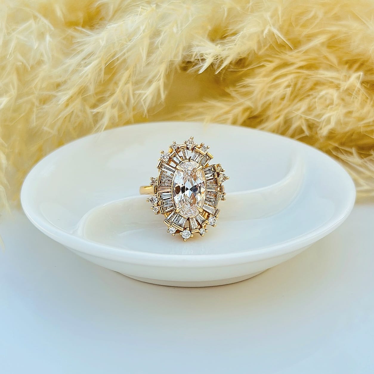The Sunburst Baguette Halo Ring