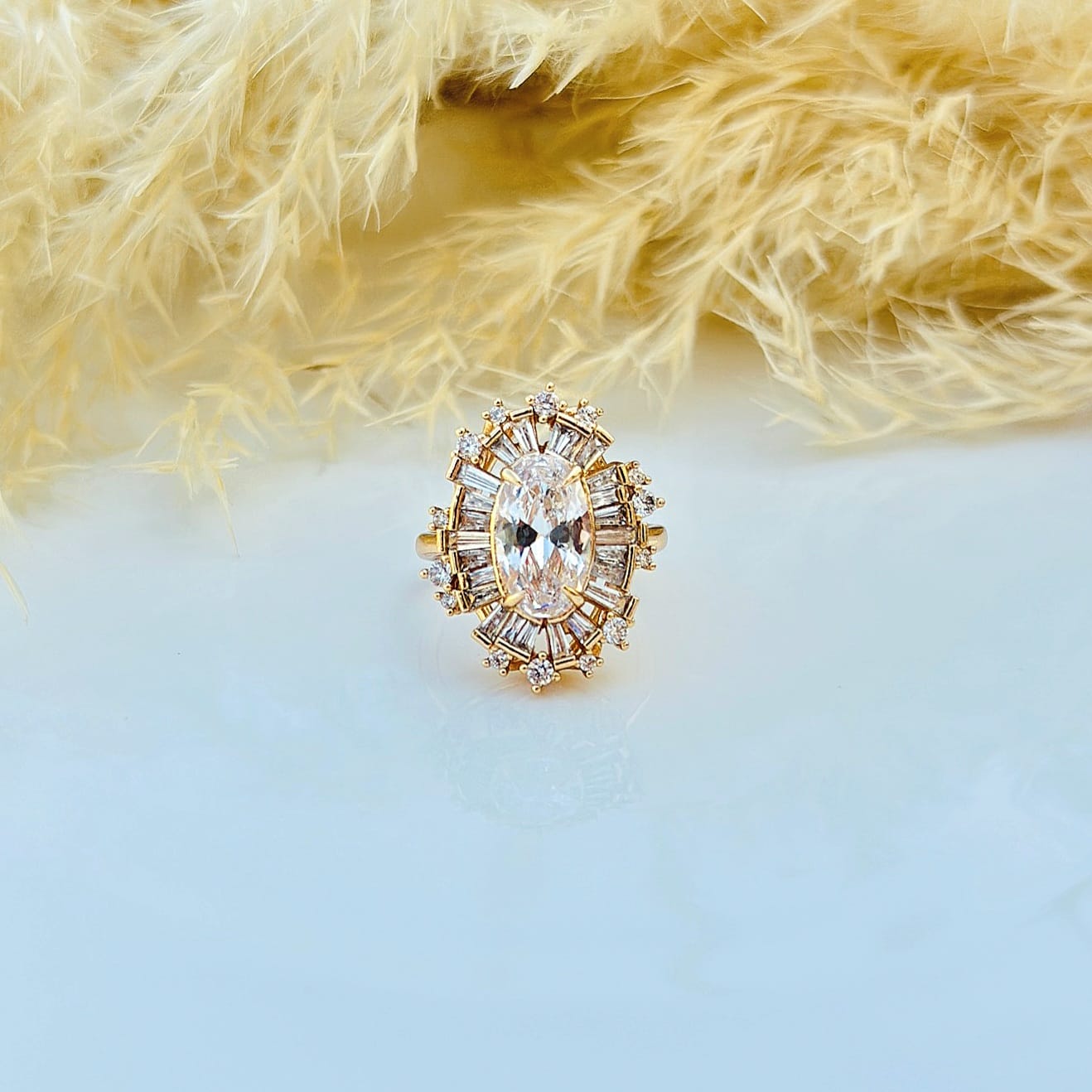 The Sunburst Baguette Halo Ring