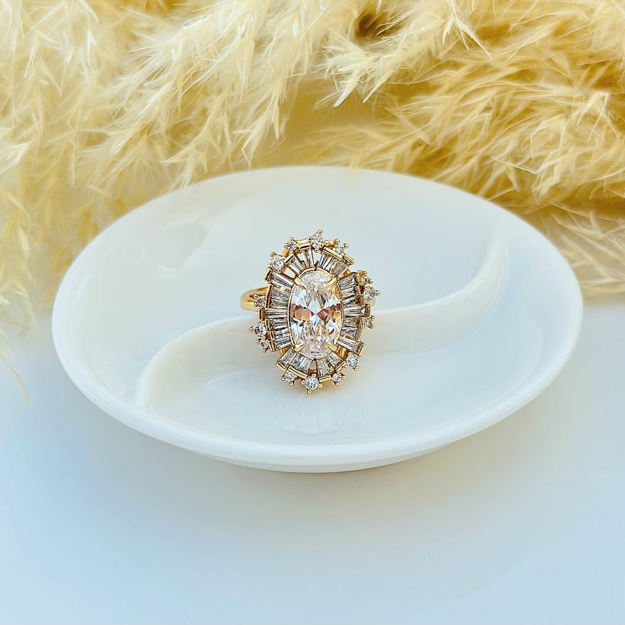 The Sunburst Baguette Halo Ring