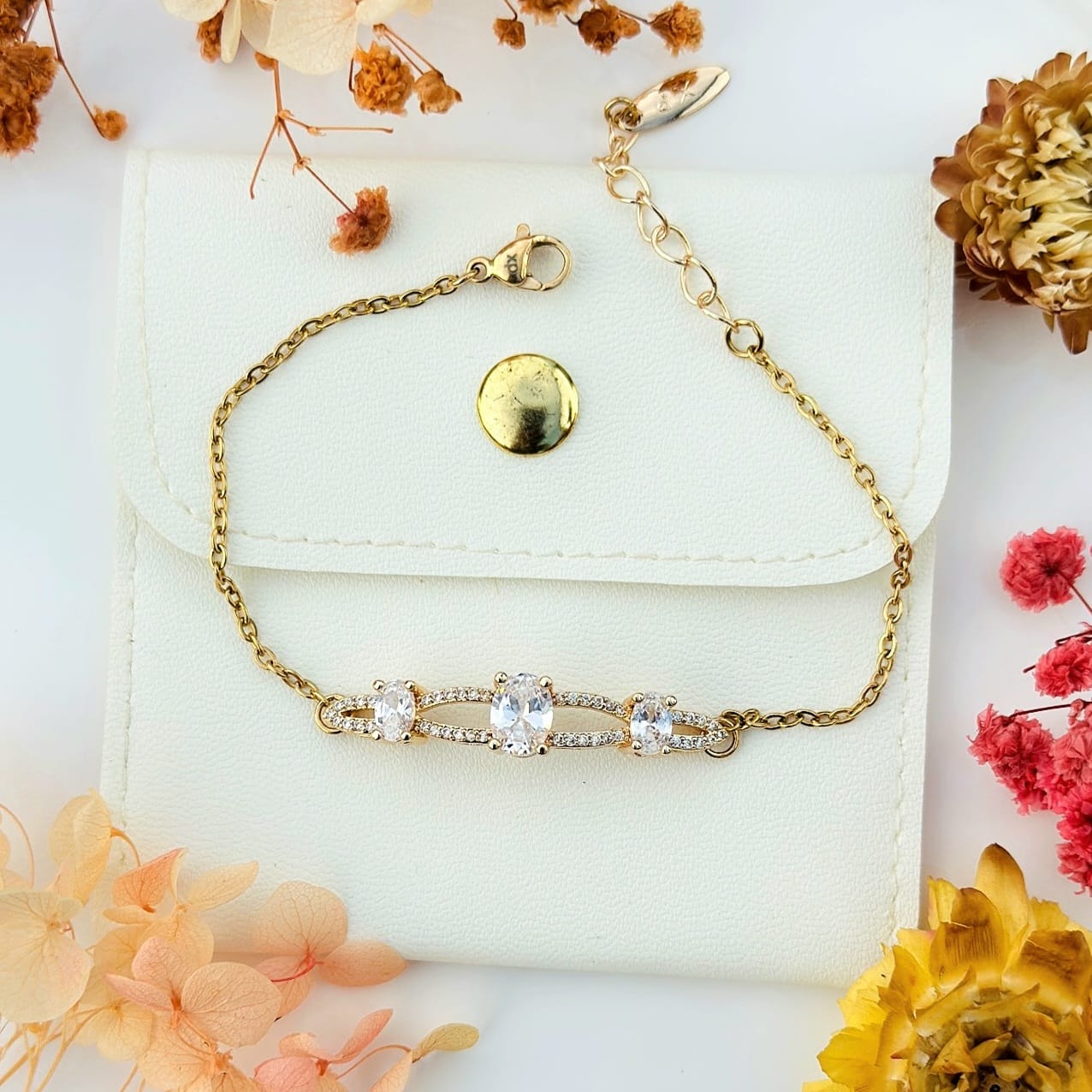 The Triple Solitaire Oval Crystal Bracelet