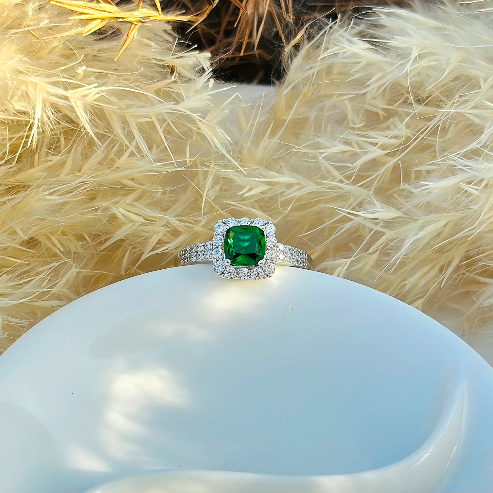 Verdant Halo Cushion Ring