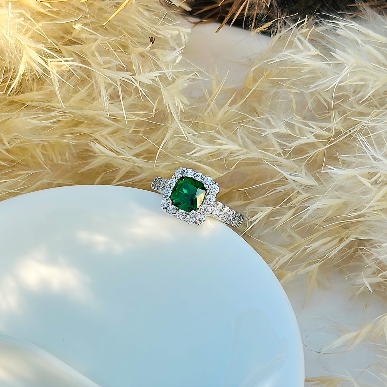 Verdant Halo Cushion Ring