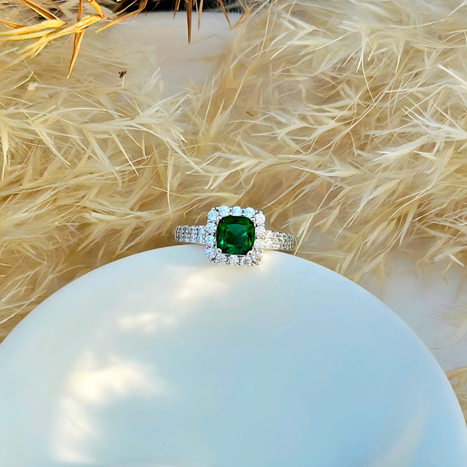 Verdant Halo Cushion Ring